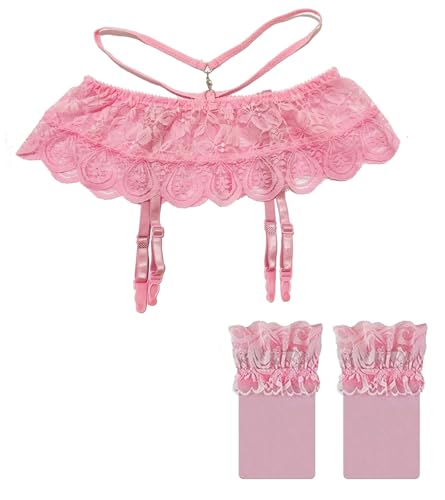 HAVBX Mens Sissy Skirted Thong Panties Bowknot Low Rise G-string Briefs Underwear with Gaters Belt (US Alpha One Size Regular Regular Pink)