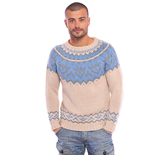 Pull marin nordique pure laine fait main tricoté pour hiver