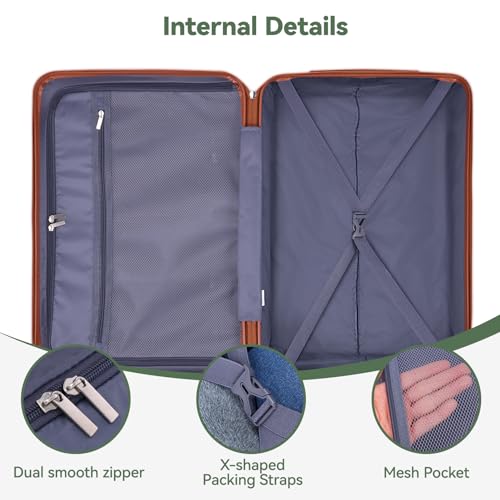 Image of Hoteel Luggage Sets 3 Piece, 4-Yr Warranty Durable Suitcase Dual-Spinner Wheel TSA Lock, Lightweight Travel Hardshell ABS Carry on Luggage for Men&Women, Forest Green(20in /DB /TB)
