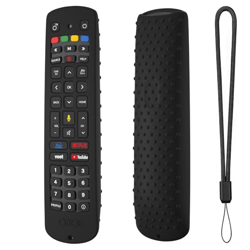 Oboe Silicone TV Remote Cover 'Compatible with' Jio Tv Remote Protective Case with Lanyard (Black) [Remote NOT Included]
