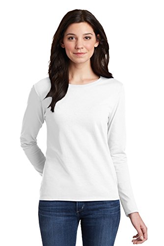 Gildan Heavy Cotton Ladies Long Sleeve Tee, White, Large