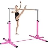 C-CHAIN Gymnastics Junior Training Bar Professional, Gymnastics Bar Adjustable Height 35'-59', Kids Kip Training Bars for Home and Indoor, Gymnasts 1-4 Levels, 250lbs Weight Capacity (Pink)