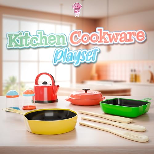 image for Lollipop Kids Kitchen Playset Pots and Pans with Utensils Cookware Pla