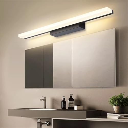 Apliques de pared para baño modernos con luz natural de 80cm y espejo interior negro