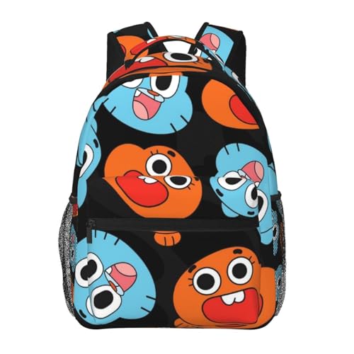 SdetYuia Darwin Gumball Mochila The Amazing Anime World Of Gumball para laptop, mochila ligera de gran capacidad, mochila de viaje de dibujos animados para fanáticos del anime, Negro, 41 cm