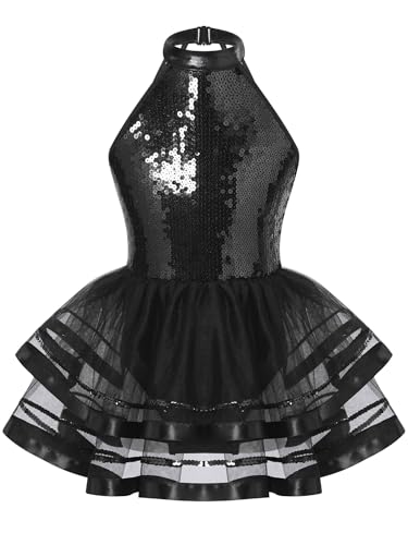 CHICTRY Kids Girls' Sequined Ballet Tutu Dress Ballerina Leotard Modern Jazz Latin Dance Stage Performance Outfit Dance wear Black 11-12 Years