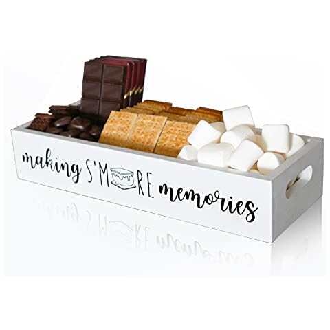 Losvio S'Mores Caddy, Farmhouse S’more Bar holder with Cutout Handle, Wooden Smores Station, Smores Accessories Organizer, Smores Supplies Container Box, Smores Serving Tray (White) Cover