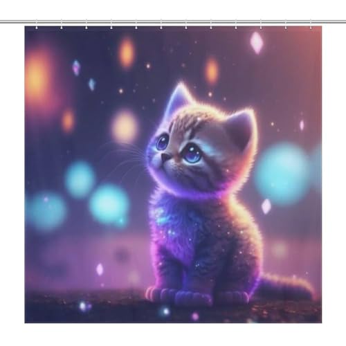 Rideau de douche chat mignon polyester lavable baignoire 183x183 - 7