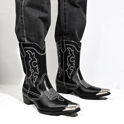 Cowboy Boots for Men Western Men's Boots with Classic Embroidered Slip Resistant Durable Fashionable Retro for Spring Fall2