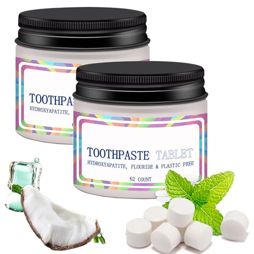 Toothpaste Tablets, Nano Hydroxyapatite Toothpaste, Natural Whitening Fluoride Free Travel Mouthwash Tablets Helps Strengthen & Protect Enamel, Chewable Toothpaste Tablet, Antiplaque, Peppermint (2)
