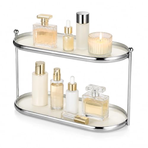 2 Tier Perfume Organizer, Stainless Steel Frame with Clear Acrylic Trays