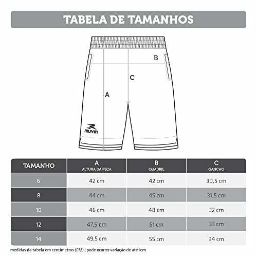 Bermuda Basquete Infantil Muvin – 100% Poliéster – Bolsos - Cordão de Amarração - Shorts - Treino -