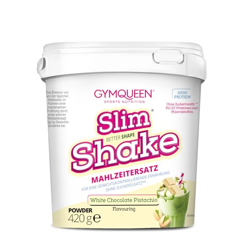 GymQueen Slim Shake 420g, Weiße Schokolade & Pistazie, Diät-Shake zum einfachen Abnehmen, Mahlzeitersatz mit Vitaminen und Nährstoffen, 250 kcal pro Portion & ohne Zucker-Zusatz
