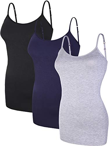 Image of WILLBOND 3 Pieces Women Basic Long Tanks Adjustable Spaghetti Strap Camisole Top