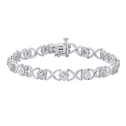 Dazzlingrock Collection 0.12 Carat (ctw) Round White Diamond Ladies Flower Illusion Set Bracelet, 925 Sterling Silver