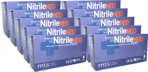 10 guantes de nitrilo desechables sin polvo NitrileMED Expert, talla L, 1000 unidades (10 paquetes de 100 unidades), dedos texturizados, sin látex, desechables Cover