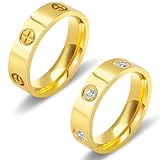Anillos de oro de amistad para mujer: anillo de boda de oro de 18 quilates, circonita cúbica, acero inoxidable, anillo de compromiso, joyería de regalo de cumpleaños para mujeres, talla 6-10, Size 10