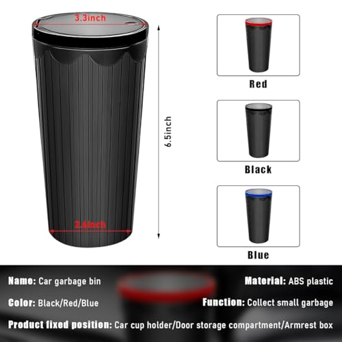 Image of Car Cup Holder Trash Can with Lid, Mini Waterproof Plastic Auto Door Pocket Cup Holder Dustbin, Leakproof Portable Round Cup Holder Trash Storage Organizer, Car Accessories (Black)