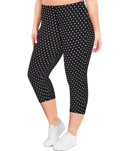 TIYOMI Ladies Plus Size Capri 4X Polka Dots Casual Stretchy High Waist Leggings Knee-Length Disney Leggings Tummy Control Workout Capris 4XL 26W