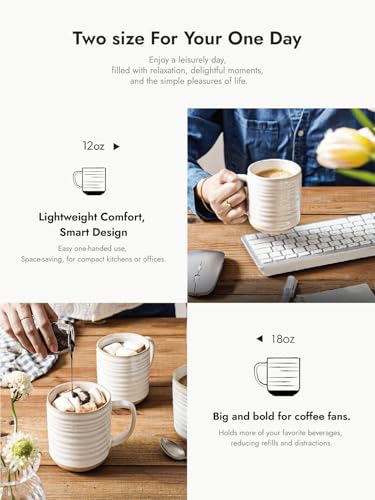 Image of LE TAUCI Coffee Mugs 12 oz, Ceramic Mug Set, Housewarming Wedding Gift, Coffee Cups for Latte, Hot Tea, Cappuccino, Mocha, Cocoa - Set of 4, Arctic White