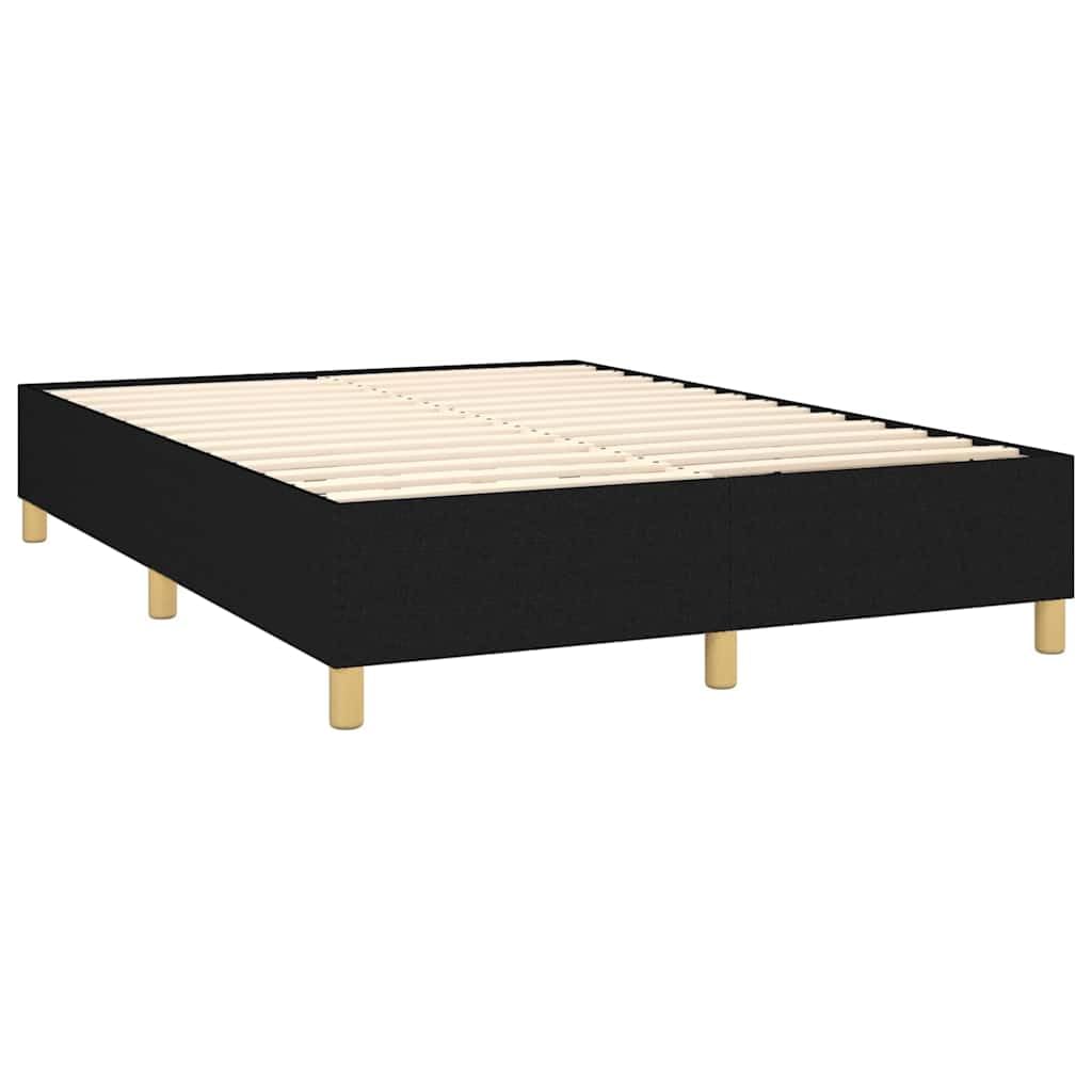 Tkanina z regulowanym zagłówkiem LED 140x200 cm Czarny | Łóżko kontynentalne z materacem 140x200 czarne z zagłówkiem LED do sypialni, tapicerowane, ze sprężynami kieszeniowymi