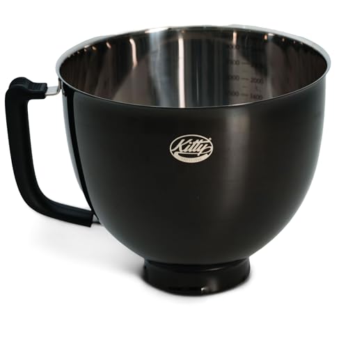 Kitty Professional Edelstahl Rührschüssel Super Bowl kompatibel mit Kitchen Aid 4,3 und 4,8 Liter mit Messskalen, spülmaschinenfest (Titan Black)
