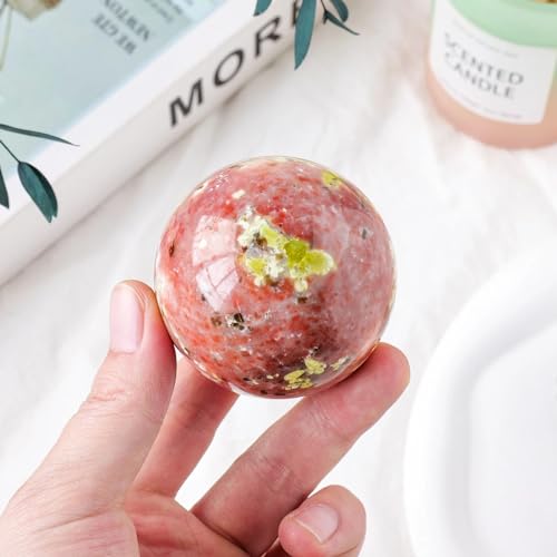 Peach Blossom Stone Tourmaline Crystal Ball Magic Divination Gemstone Sphere Quartz Decoration Ornaments (Size : 5-6cm)