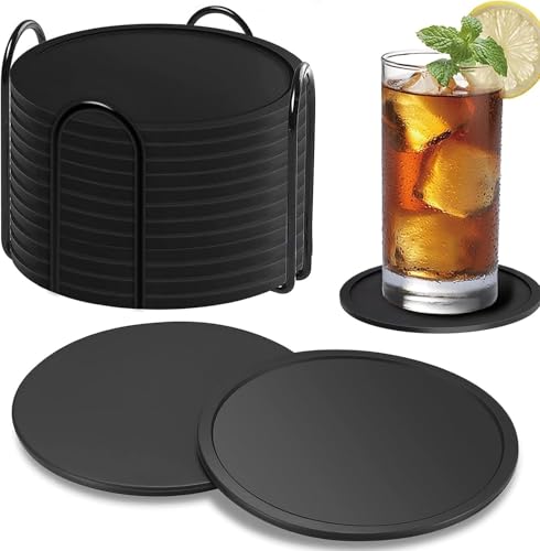 Set di 12 sottobicchieri in silicone, per bevande, sottobicchieri in silicone con supporto in acciaio inossidabile per bicchieri da bar