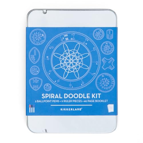 Kikkerland Kit de gribouillage en spirale ? Ensemble d'art circulaire compact avec règle géométrique et modèle pour dessin ? Arts et travaux manuels pour enfants et adultes