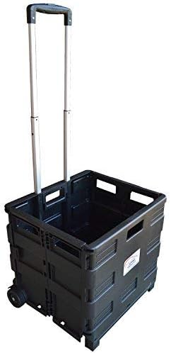 Pack and Go Folding Shopping Trolley, With Wheels, Capacity 40kg, Good for Shopping, Camping, Fishing, Festival, Cart, Trolley, Optional Lid (Black Trolley) – Sun Leisure®