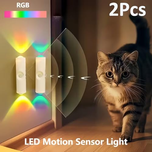 Image of GITGRNTH 2 Pcs RGB Indoor Wall Light, USB Rechargeable Motion Sensor RGB LED Light & Color Changing, Auto On /Off LED Night Lamp for Home, Bedroom & Hallway, Stairs & Cabinet (Pack of 2)