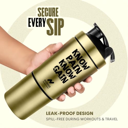 Image of Stainless Steel Shaker Bottle for Protein, 590ml Water Bottle with Extra Compartment | Leak-Proof, BPA-Free, Durable, and Multi-Functional for Protein Shakes (Golden)