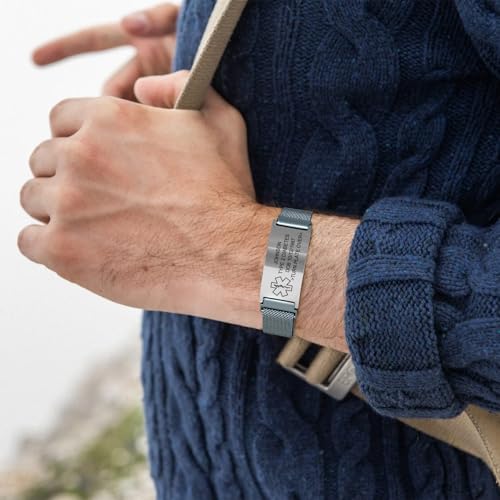 Personalized Medical Info Bracelet with Laser-Engraved Tag and Adjustable Milanese Mesh Band in Premium Stainless Steel, Custom Safety Gift for Men and Women4
