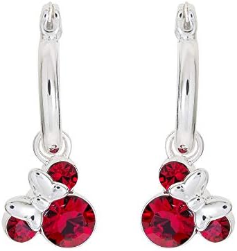 Disney Minnie Mouse Birthstone Jewelry for Women, Minnie Mouse July Crystal Hoop Earrings, Silver Plated, Latch Back
