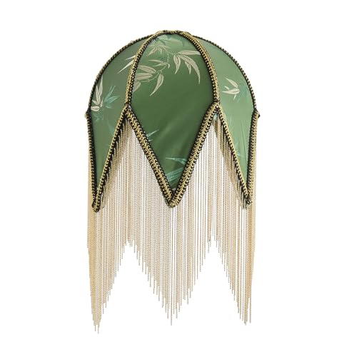 xiaojuande Tassel lampshade -green bead fine tassel table lamp lampshade 13.8High artistic living room fabric lamp changing accessory hand-woven-B