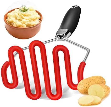 Potato Masher Silicone, Heavy Duty Mashed Potatoes Masher with with Premuim Stainless Steel Non-stick Pans Silicone Coating Potatoes Masher for Vegetables and Fruits
