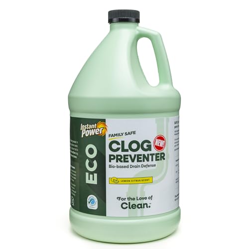 Instant Power Eco Clog Preventer - Enzyme Drain Cleaner Liquid and Deodorizer for Sink, Shower, Toilet, Garbage Disposal Cleaner, Bio-Based Drain Defense, Smell Remover and Odor Eliminator - 1 Gallon