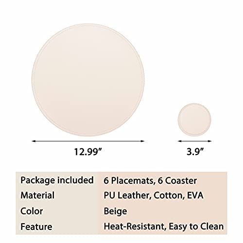 Set Of 6 Faux Leather Round Placemats And Coasters, Coffee Mats Kitchen Table Mats, Waterproof, Easy To Clean For Kitchen Dining Round Table #TOP7