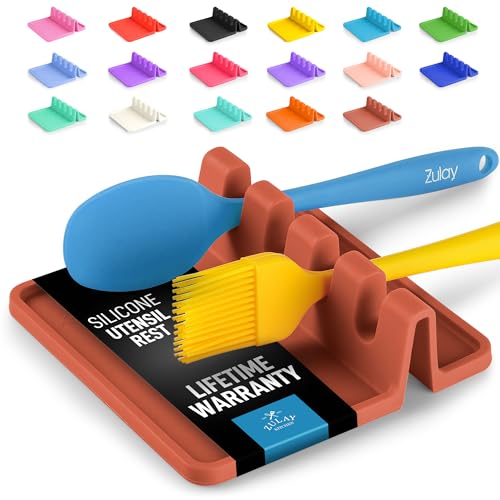 Image of Zulay Kitchen Silicone Utensil Rest with Drip Pad for Multiple Utensils - BPA-Free, Heat-Resistant Spoon Rest & Spoon Holder for Stove Top - Kitchen Utensil Holder for Ladles & Tongs - Canyon Rose