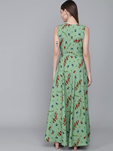 Image of Rudraaksha Women's Printed Maxi Dress Sleeveless Fit & Flare Long Dress || Western Dress for Women || Stylish Maxi Dress Dress || Summer Dress || Boho Printed Dress for Women