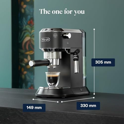 DeLonghi Dedica Style Black EC685 Barista Coffee Machine with Pump,2 Espressos and Iced Coffee, Stainless Steel, Milk Frother Steam Wand for Cappuccino, Latte Macchiato & Cold Coffee,Classic Italian