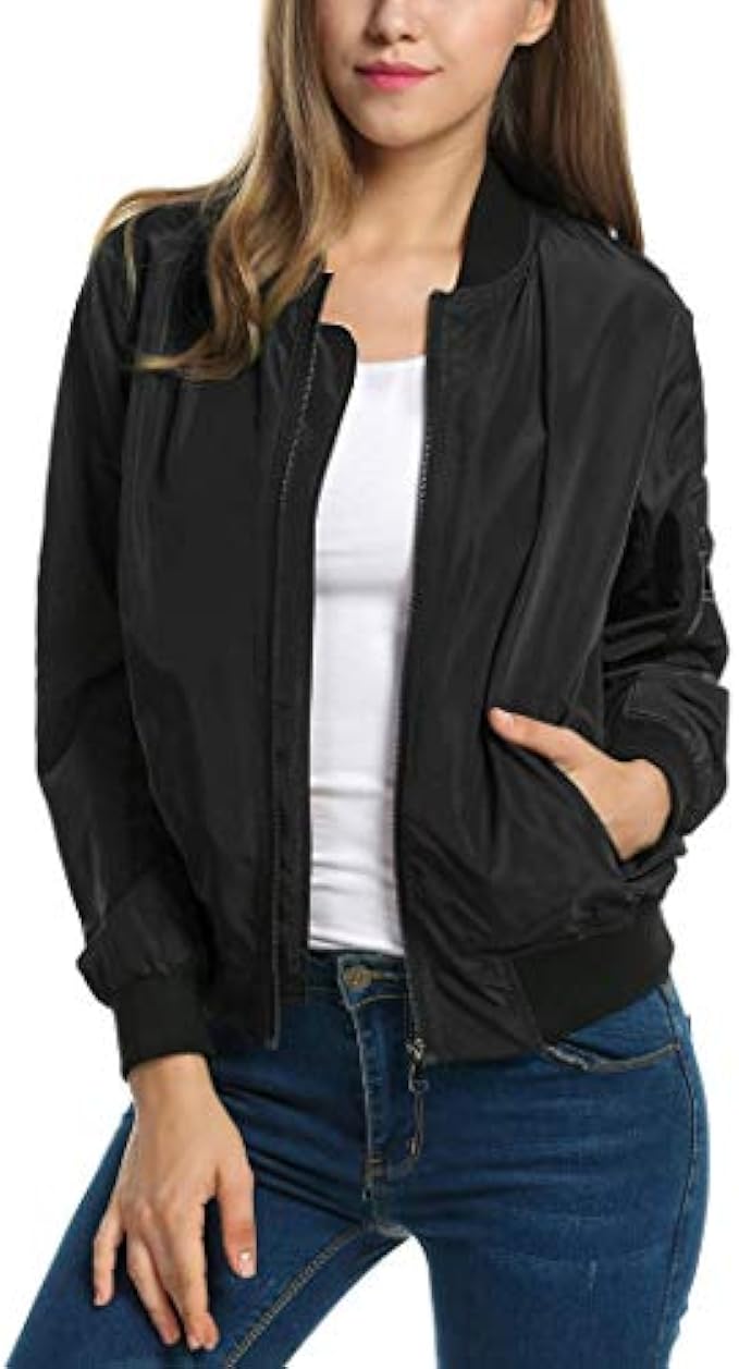Zeagoo Womens Bomber Jacket Spring Casual Jackets Lightweight Zip Up Jacket Coat Windbreaker Outwear