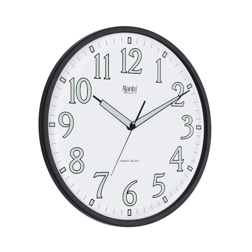 Image of Ajanta 12 Inches Silent Sweep Radium Wall Clock - Night Glow, Radium Dial - 30x30 cm, (Dom Black)