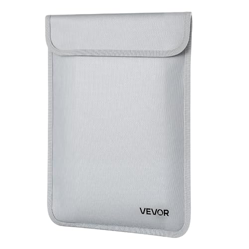 VEVOR Maletín Ignífugo para Documentos, Resistente al Agua y al Calor hasta 1200 °C, con Cremallera Suave, Portátil y Monedero para Documentos Importantes, 380 x 282 x 9 mm, Una Sola Capa, Gris