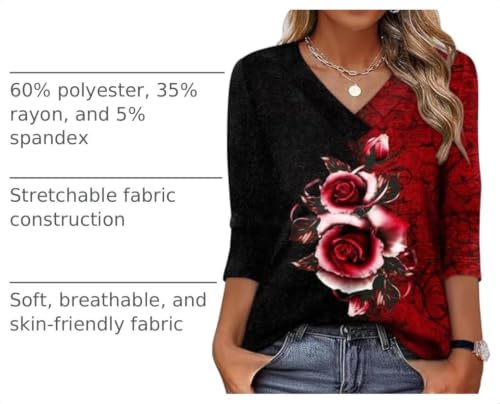 Image of XIEERDUO 3 /4 Length Sleeve Womens Tops V Neck T Shirts Summer Clothes Basic Blouses Dressy Casual 2026 Spring Outfits
