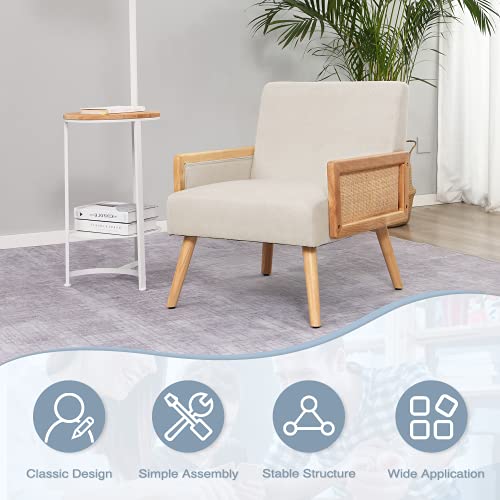 Mellcom Bamboo Knitting Upholstered Chair, Mid Century Modern Accent Chairs With Solid Wood Legs, Comfy Linen Fabric Armchair For Club, Living Room, Reading Room, Bedroom,Beige-26.4''W #TOP4