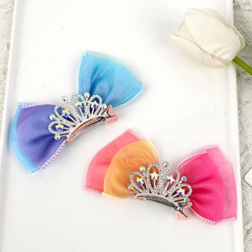 2 Pcs Hair Bows For Girls Crown Shaped Kids Ribbon Bows Clips Alligator Clips Cute Birthday Pink Crown Hair Bows Hair Styling Accessories For Toddlers Kids #TOP5