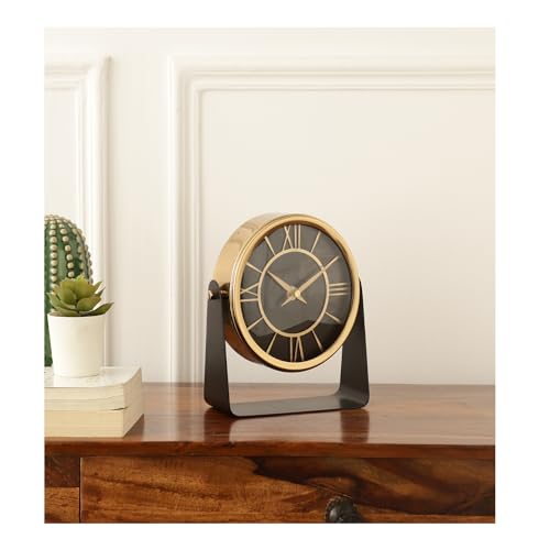 Image of Decor de Maison Brings Handcrafted Mitsuki Luxury Table Clock for KidsRoom, Living Room, Bedroom, Study Table| Classic Non-Ticking Tabletop Battery Operated Analog Desk Clock Gold (14x7x14cm)