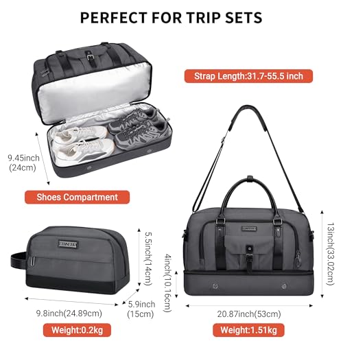 Image of WITZMAN Weekender Bags for Men Carry On Overnight Bag with Toiletry Bag Sets Travel Duffle Bag Shoes Compartment (B694 Silvery Grey)