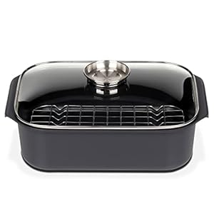 GSW Rechteckbräter Gourmet – hochwertiger Bräter mit Deckel und Grilleinsatz, ideal zum Schmoren, Dünsten und Braten, auch für den Backofen – Schwarz, Aluguss, 8 Liter